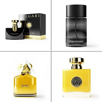 Luxury Perfume Cosmetics With Elegant Fragrance Bottles And Brand Packaging 3d model