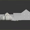 Architectural Model With Gabled Roofs Open Courtyard And Connected White Structures 3d model