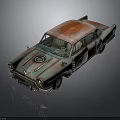 Vintage Classic Car With Rusty Body Red Rusted Roof And Front Circular Emblem