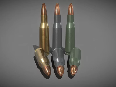 3D Rendered Weapon Bullets Featuring Gold Silver Green Colors Arranged In Two Rows 3d model