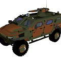Armored Tactical Utility Vehicle With Military Green Orange Camouflage And Off Road Tires
