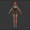 Woman With Red Hair Wearing Golden Dress And High Heels Front Back Views