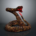 Brown And Yellow Patterned Snake With Open Mouth And Red Tongue On Grey Background