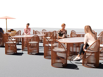 Outdoor Sofa Rattan Furniture In Patio Relaxing Area With Table And Umbrella 3d model