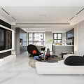 Modern Living And Dining Room Interior With Sofa Coffee Table Abstract Artwork And Lighting