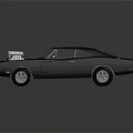 Black Classic Muscle Car With Exposed Supercharger On Hood Two Door Coupe Retro Design
