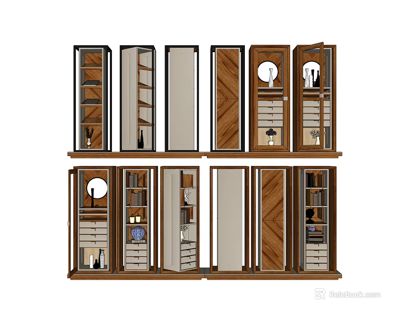 Modern Wooden Bookcase Designs With Glass Doors Drawers And Storage Spaces 3d model 