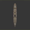 Vintage Steamship Model with Black Brown Hull Mast and Chimney Deck Details