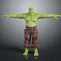 Green Muscular Humanoid Creature Character in 3D Model Standing Pose with Arms Outstretched