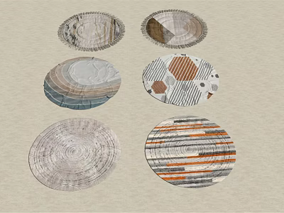 Stylish Round Rugs With Various Patterns Including Wood Grain And Striped Designs 3d model