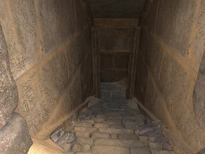 Modern Interior Design With Stone Walls Carved Details And Staircase Passage 3d model