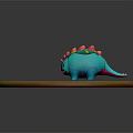 Cute Blue Dinosaur Game Movie Character With Colorful Back Protrusions On Green Checkered Platform