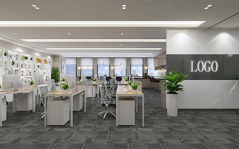 modern public office area multi-person office space office 3d model