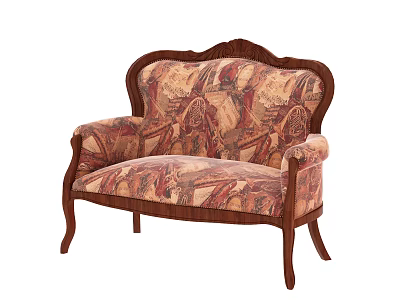 Classical Multi Seat Sofa With Carved Wooden Frame And Patterned Fabric Upholstery 3d model