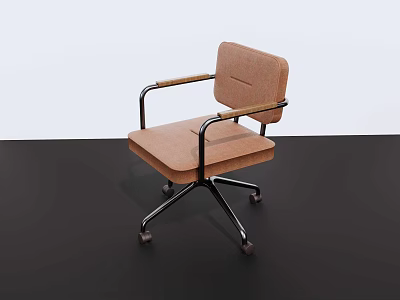 Brown Padded Office Chair With Metal Frame Armrests And Rolling Wheels 3d model