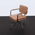 Brown Padded Office Chair With Metal Frame Armrests And Rolling Wheels
