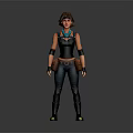 Female Adventurer Character 3D Model With Black Vest Blue Pants And Wrist Guards Standing Pose