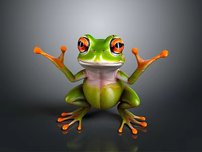 Vibrant Green Frog With Prominent Eyes And Orange Fingers Toes Sitting Pose 3d model