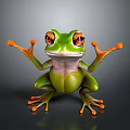 Vibrant Green Frog With Prominent Eyes And Orange Fingers Toes Sitting Pose