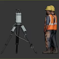Men in Yellow Hard Hats and Orange Safety Vests Standing with Surveying Equipment