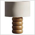 Modern Table Lamp With Wooden Stacked Rings Base And Beige Fabric Lampshade
