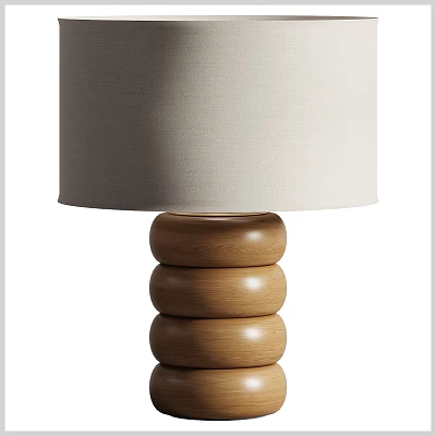 Modern Table Lamp With Wooden Stacked Rings Base And Beige Fabric Lampshade 3d model