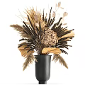 Natural Dried Flower Arrangement in Black Vase with Palm Leaves and Pampas Grass
