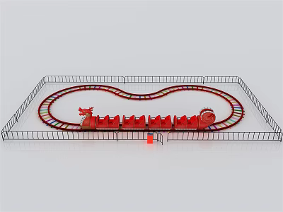 Red Roller Coaster Amusement Equipment With Wavy Track And White Fence 3d model