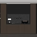 Modern Sideboard With Wooden Black Panels LED Lighting Textured Backsplash Storage Drawers And Glass