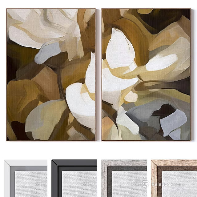 Framed Abstract Wall Art With White Brown Gray Colors For Home Decoration 3d model 