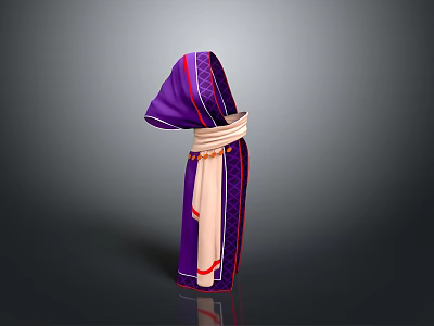 Traditional Purple Pink Clothing With Red Trim And Woven Belt Design 3d model