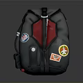 Black Backpack With Red Accents And Colorful Stickers For Everyday Use