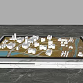 Modern City Sand Table with White Building Models Roads Water Features and Marble Base