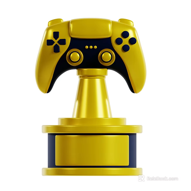 Golden Game Controller Shaped Trophy With Blue Base For Gaming Awards 3d model 