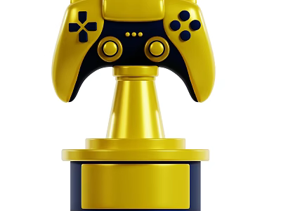 Golden Game Controller Shaped Trophy With Blue Base For Gaming Awards 3d model