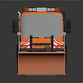 Orange Utility Vehicle With Snow Plow Attachment Truck Bed And Reflective Stripes
