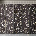 Dark Room Divider with Intricate Floral Branch Pattern Gold and White Accents Traditional Chinese Design