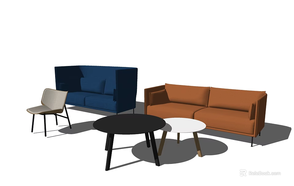 Modern Sofa And Coffee Table Combination With Blue Orange Sofas Black White Tables 3d model