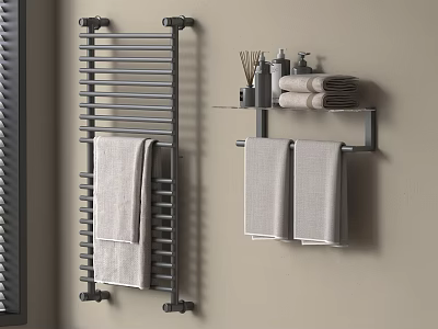 Modern Bathroom Accessories with Towel Rack Shelf Folded Towels and Toiletries 3d model