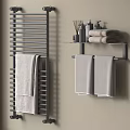 Modern Bathroom Accessories with Towel Rack Shelf Folded Towels and Toiletries