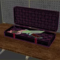 Knife In Black Case Placed On Wooden Table With Perforated Metal Background