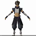 Anime Style Man With Spiky Hair Sleeveless White Top Arm Wraps Black Pants Purple Belt