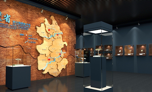 New Museum Exhibition Hall Center Cabinet Cultural Relics Cabinet Map Cultural Relics Exhibition Wall Site Porcelain Jade Ceramics Historical and Cultural Sand Tray 3d model