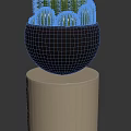Cactus Potted Plant In Dark Gray Bowl Shaped Pot On Beige Cylindrical Base
