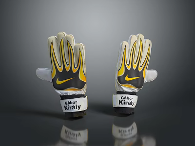 Nike Goalkeeper Gloves With Gabor Kiraly Label And Yellow Black Design For Daily Use 3d model