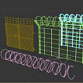 Security Wire Fence With Barbed Wire Coils And Metal Gate Design 3d model
