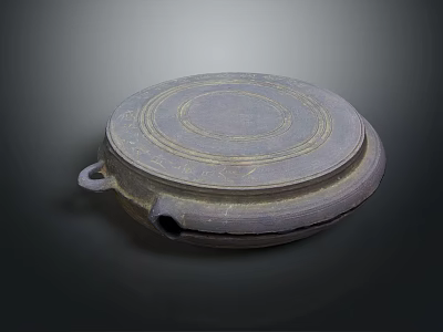 Traditional Handcrafted Household Stone Grinding Mill With Round Lid And Spout Handle 3d model