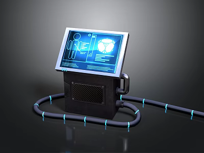 Advanced Digital Device with Screen Blue Interface And Black Base Connected To Glowing Blue Tubes 3d model