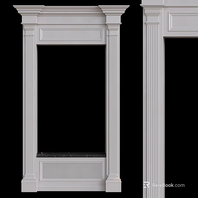 White Decorative Architectural Components For Door Frames With Classical Molding And Grille Design 3d model 