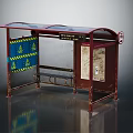 Bus Stop Shelter With Red Roof Blue Construction Warning Sign Metal Bench And Route Map